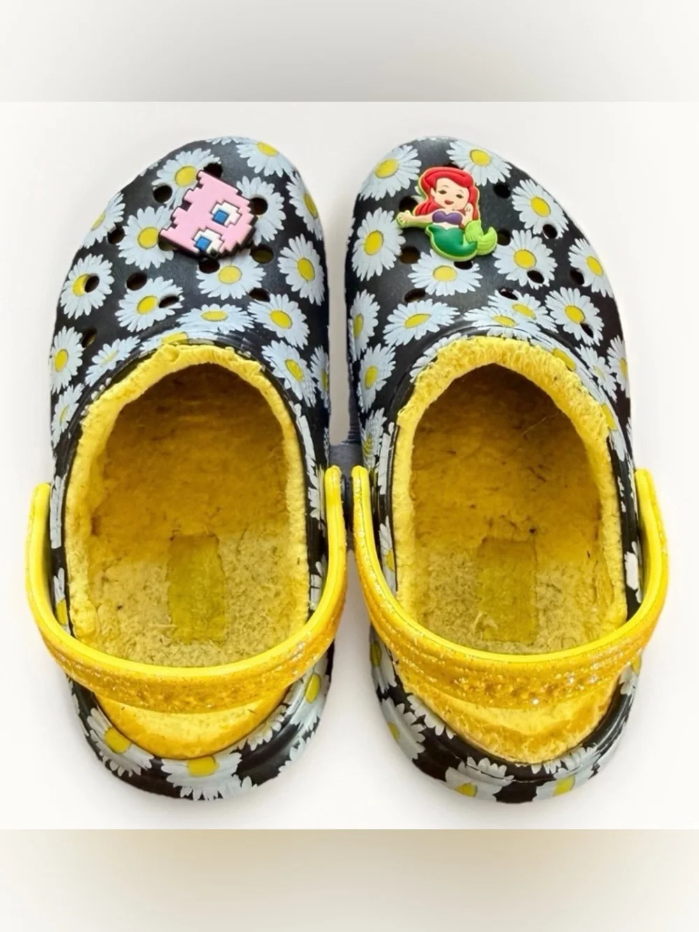 CROCS Classic Lined Vacay Vibes Clog Black Yellow Daisy Discontinued Toddler C11